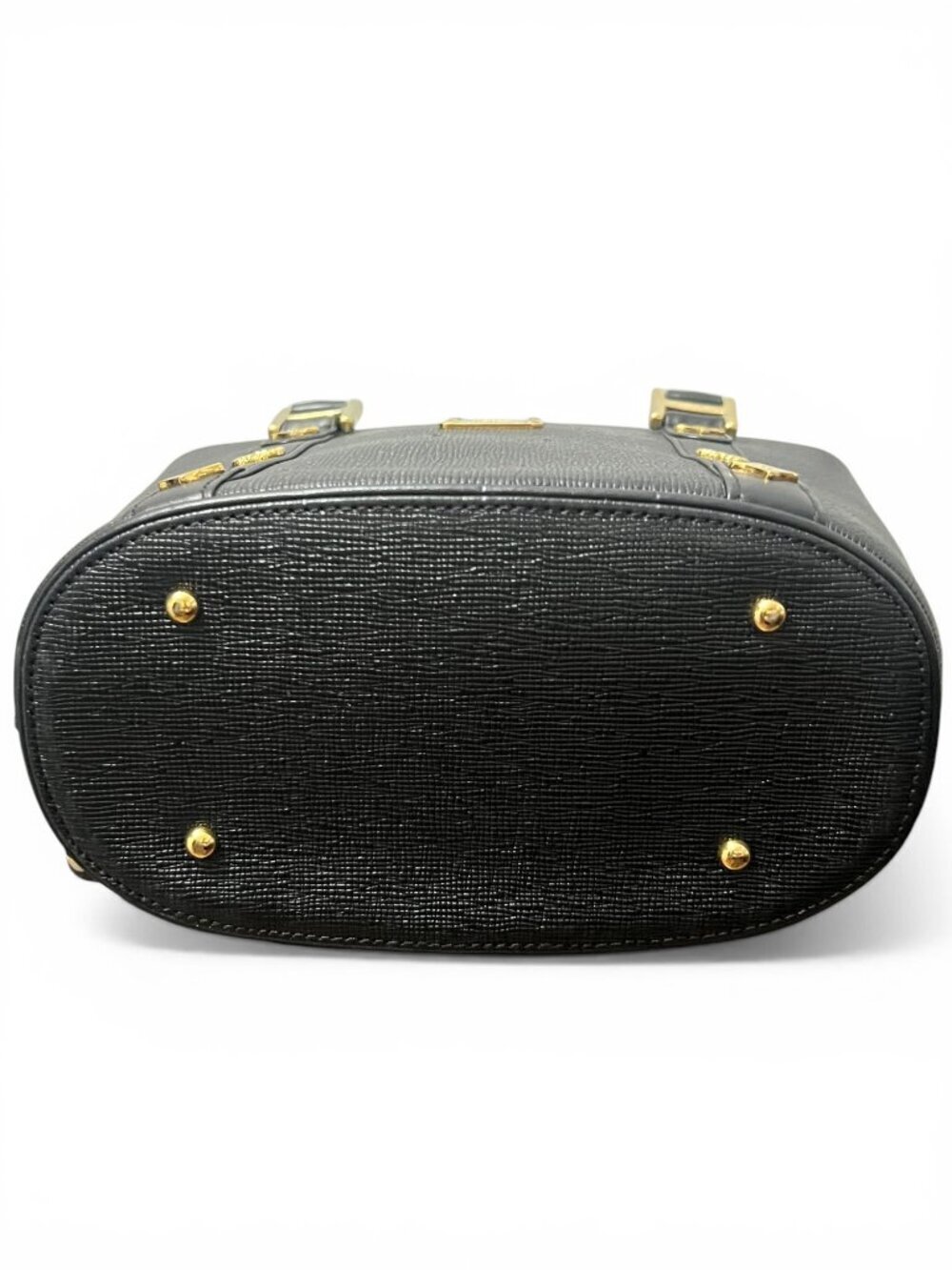MCM Black Leather Small Bucket Bag With Gold Hardware & Logo Accents - Picture 5 of 9
